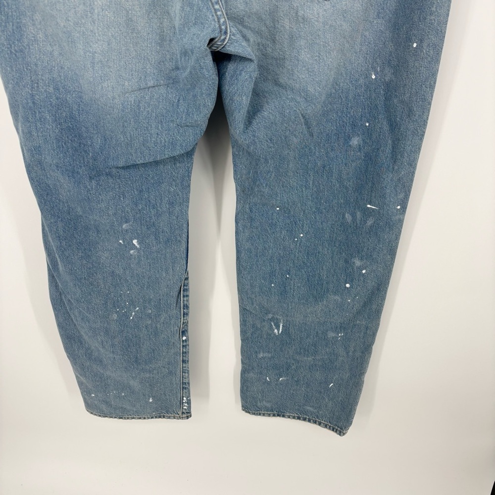 J CREW Mid Rise Slouchy Straight Jeans with Paint Splatter Ice Blue Wash Size 33 - Picture 10 of 12